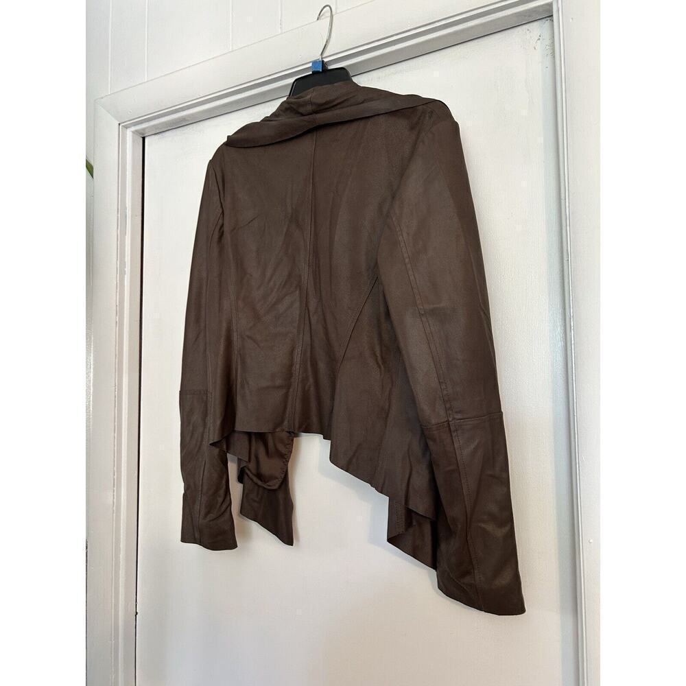 Neumann Marcus Brown Leather Open From Cascade Ruffle Zippered Sleeves - Picture 7 of 13